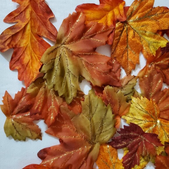 Fall / Autumn Fabric Maple & Oak Leaves with Glitter Highlights – Bag of (24) - Picture 4 of 4